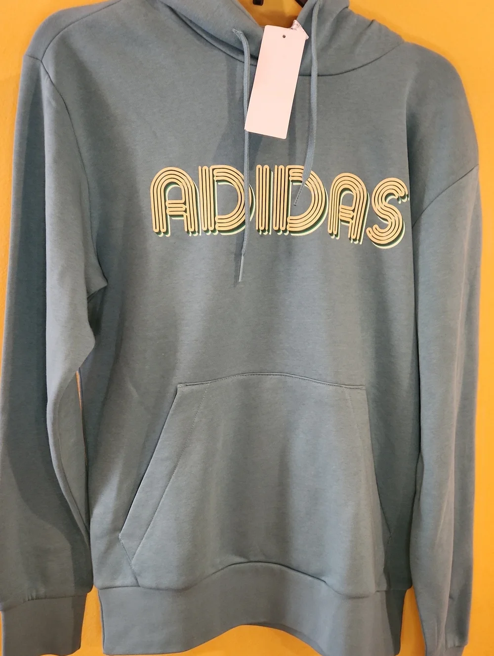 adidas Teal Hoodie with Cream-Outlined Logo